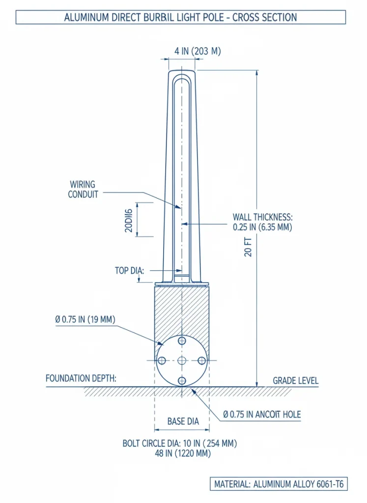 direct burial light pole CAD